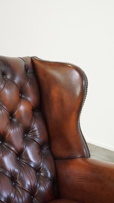 Chesterfield Wing Chair in Brown Cow Leather-HPP-2033008