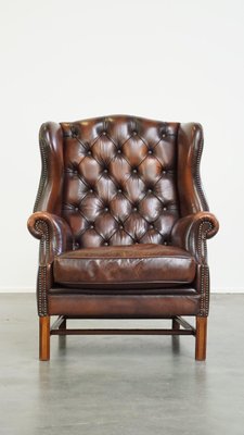 Chesterfield Wing Chair in Brown Cow Leather-HPP-2033008