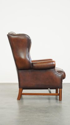 Chesterfield Wing Chair in Brown Cow Leather-HPP-2033008