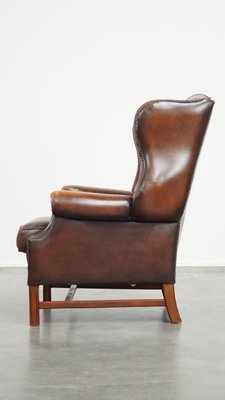 Chesterfield Wing Chair in Brown Cow Leather-HPP-2033008