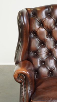 Chesterfield Wing Chair in Brown Cow Leather-HPP-2033008