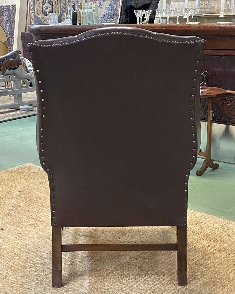 Chesterfield Wing Chair in Brown Leather, 1990s