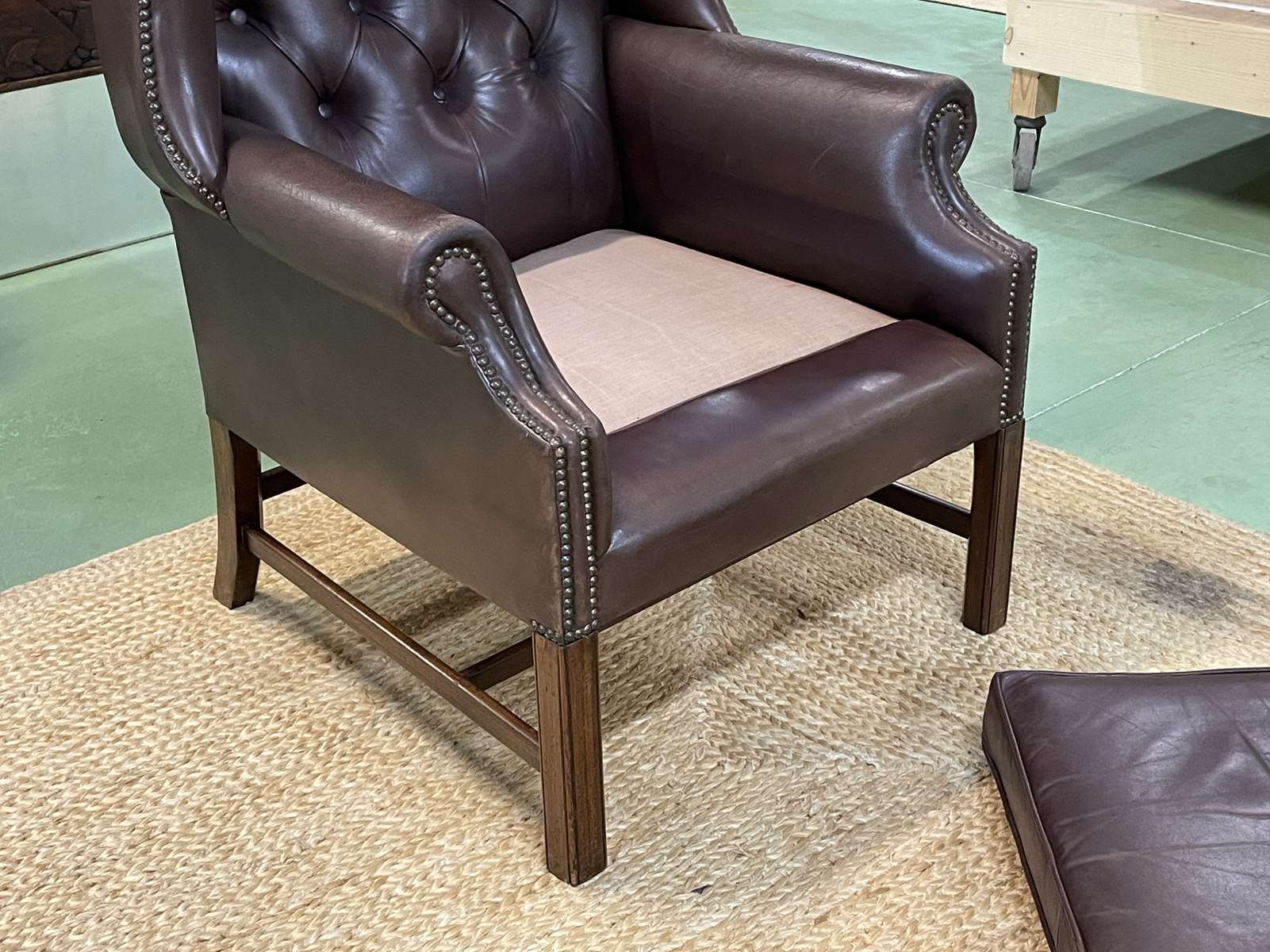 Chesterfield Wing Chair in Brown Leather, 1990s