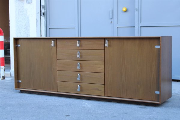 Chestnut Sideboard with Solid Metal Handles from Saporiti, 1970s-EH-677138