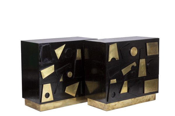 Chests of Drawers in Lacquered Beech and Gilded Brass, Set of 2-CEJ-1759742