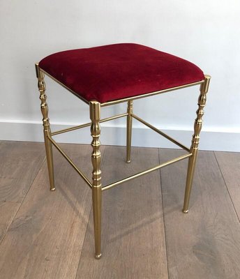 Chiavari Brass Chair and Stool, France, 1970s, Set of 2-BA-839299