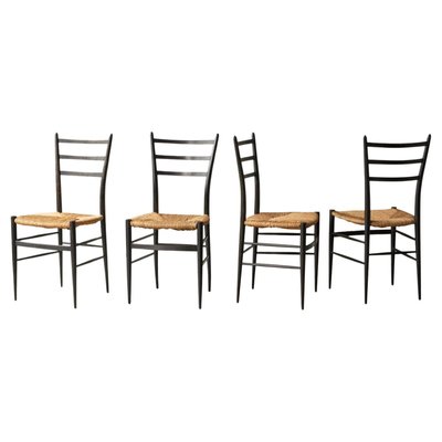 Chiavari Chairs in Ebonized Wood and Straw by Gio Ponti for Fratelli Spinetto, Italy, 1940s, Set of 4-FEW-2042351