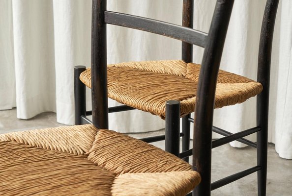 Chiavari Chairs in Ebonized Wood and Straw by Gio Ponti for Fratelli Spinetto, Italy, 1940s, Set of 4-FEW-2042351