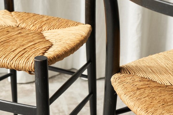 Chiavari Chairs in Ebonized Wood and Straw by Gio Ponti for Fratelli Spinetto, Italy, 1940s, Set of 4-FEW-2042351