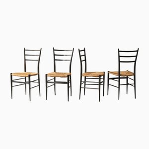 Chiavari Chairs in Ebonized Wood and Straw by Gio Ponti for Fratelli Spinetto, Italy, 1940s, Set of 4-FEW-2042351