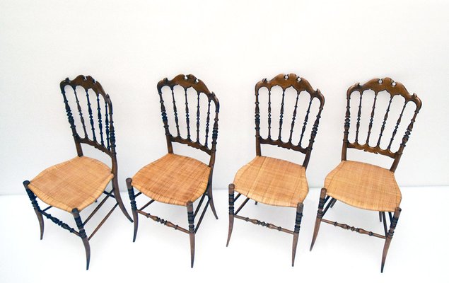 Chiavarina Chairs in Cherry Wood with Straw Seat, 1920s, Set of 4-HS-1417397