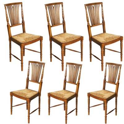 Chiavarine Chairs in Walnut with Straw Seat by Gaetano Descalzi, 1960s, Set of 6-NJV-1271003