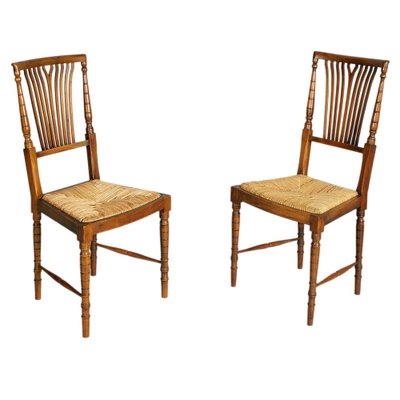 Chiavarine Chairs in Walnut with Straw Seat by Gaetano Descalzi, 1960s, Set of 6-NJV-1271003