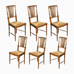 Chiavarine Chairs in Walnut with Straw Seat by Gaetano Descalzi, 1960s, Set of 6-NJV-1271003