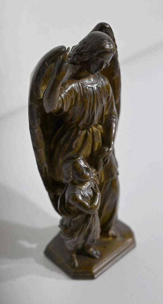 Child Led by an Angel, 1900, Patinated Bronze Sculpture