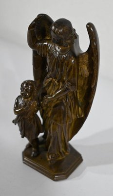 Child Led by an Angel, 1900, Patinated Bronze Sculpture-RVK-1340501