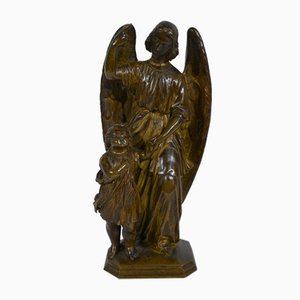 Child Led by an Angel, 1900, Patinated Bronze Sculpture-RVK-1340501