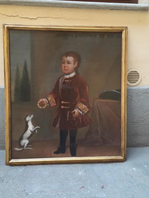 Child Playing with Dog, 1721, Oil on Canvas, Framed-AKA-1347956