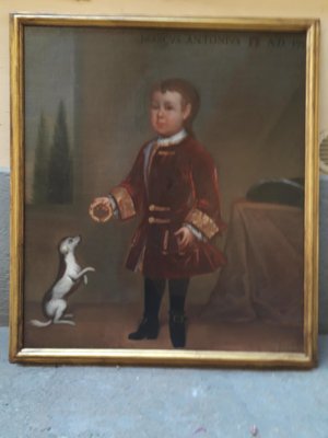 Child Playing with Dog, 1721, Oil on Canvas, Framed-AKA-1347956