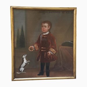 Child Playing with Dog, 1721, Oil on Canvas, Framed-AKA-1347956