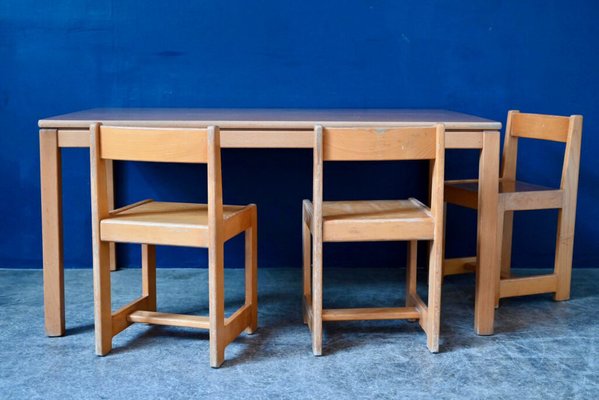 Children's Table and Chairs, 1960s, Set of 4-AIU-1704830