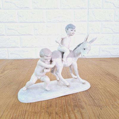 Children with Donkey Figurine in Porcelain from Lladro, Spain, 1960s-FRB-1780428