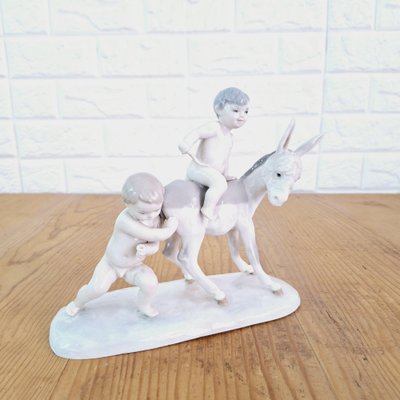 Children with Donkey Figurine in Porcelain from Lladro, Spain, 1960s-FRB-1780428