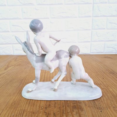 Children with Donkey Figurine in Porcelain from Lladro, Spain, 1960s-FRB-1780428