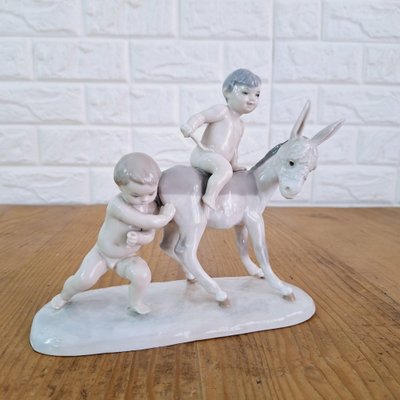 Children with Donkey Figurine in Porcelain from Lladro, Spain, 1960s-FRB-1780428