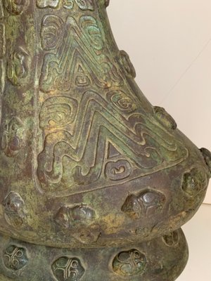 Chinese Achaistic Late Shang Dynasty Inlaid Bronze Gu Vessel-PSK-1002986