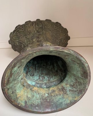 Chinese Achaistic Late Shang Dynasty Inlaid Bronze Gu Vessel-PSK-1002986