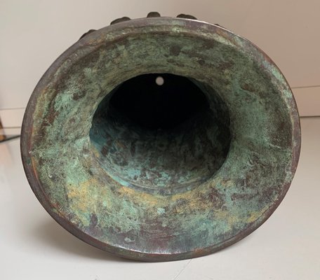 Chinese Achaistic Late Shang Dynasty Inlaid Bronze Gu Vessel-PSK-1002986