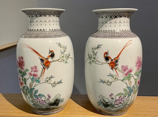 Chinese Birds of Paradise Vases, Set of 2-OPE-987926