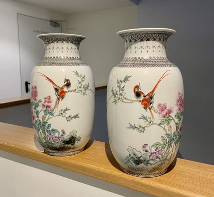 Chinese Birds of Paradise Vases, Set of 2-OPE-987926