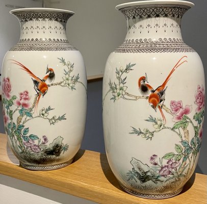 Chinese Birds of Paradise Vases, Set of 2-OPE-987926