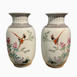 Chinese Birds of Paradise Vases, Set of 2-OPE-987926