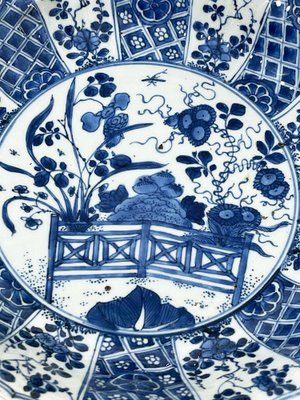 Chinese Blue and White Kraak Kangxi Porcelain Plate with Silver Bracket, 1700-UCH-1224347