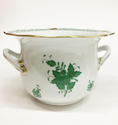 Chinese Bouquet Apponyi Green Porcelain Cachepots from Herend, Set of 2-UCH-1224617