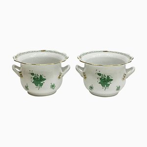 Chinese Bouquet Apponyi Green Porcelain Cachepots from Herend, Set of 2-UCH-1224617