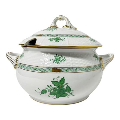 Chinese Bouquet Apponyi Green Porcelain Soup Tureen with Handles from Herend-UCH-1224531