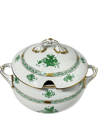 Chinese Bouquet Apponyi Green Porcelain Soup Tureen with Handles from Herend-UCH-1224531