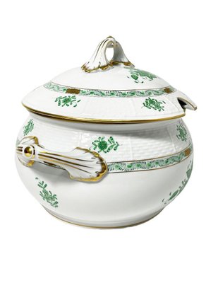 Chinese Bouquet Apponyi Green Porcelain Soup Tureen with Handles from Herend-UCH-1224531