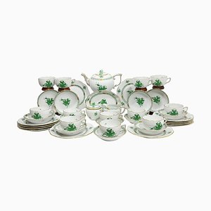 Chinese Bouquet Apponyi Green Porcelain Tea Set for 12 Persons from Herend Hungary, Set of 40-UCH-1224865