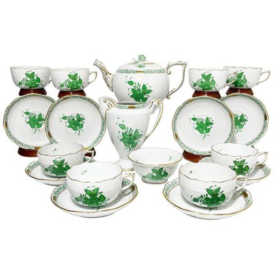 Chinese Bouquet Apponyi Green Porcelain Tea Set from Herend Hungary, Set of 11-UCH-1224959