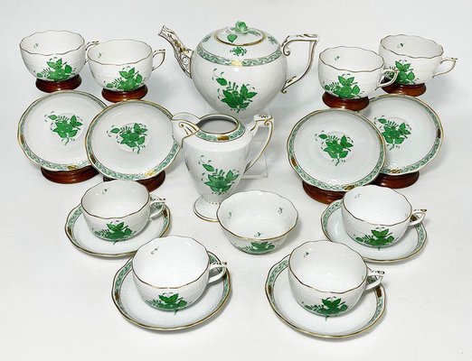 Chinese Bouquet Apponyi Green Porcelain Tea Set from Herend Hungary, Set of 11-UCH-1224959