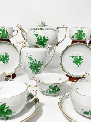 Chinese Bouquet Apponyi Green Porcelain Tea Set from Herend Hungary, Set of 11-UCH-1224959