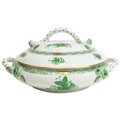 Chinese Bouquet Apponyi Green Porcelain Tureen with Handles from Herend-UCH-1224950