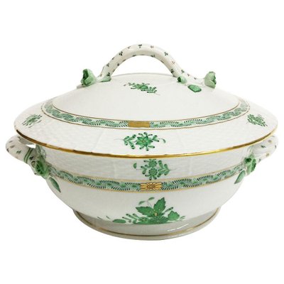 Chinese Bouquet Apponyi Green Porcelain Tureen with Handles from Herend-UCH-1224949