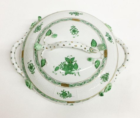 Chinese Bouquet Apponyi Green Porcelain Tureen with Handles from Herend-UCH-1224950