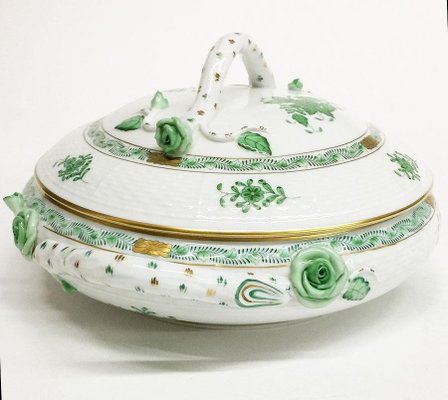 Chinese Bouquet Apponyi Green Porcelain Tureen with Handles from Herend-UCH-1224950